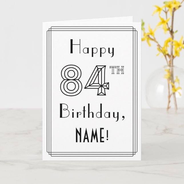 Carte Joyeux 84e anniversaire, style Art déco avec nom p (Fleur jaune)