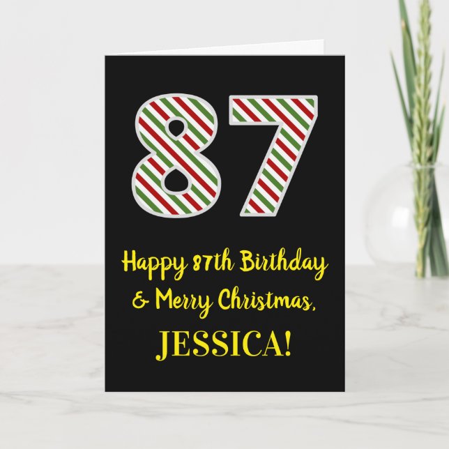 Carte Joyeux 87e anniversaire & Joyeux Noël, Nom personn (Devant)