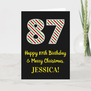 Carte Joyeux 87e anniversaire & Joyeux Noël, Nom personn