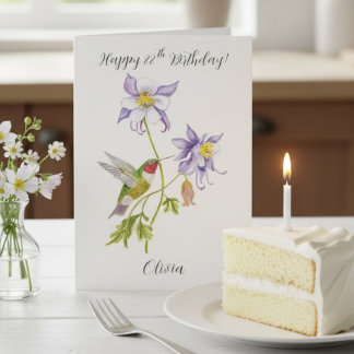 Carte Joyeux 88e Anniversaire Columbine avec Hummingbird