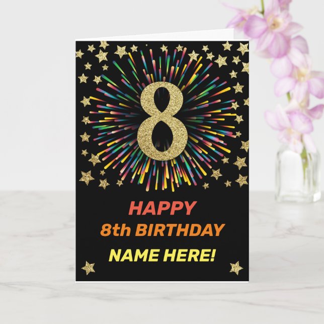 Carte Joyeux 8 Anniversaire Black & Gold Rainbow Firewor (Orchidée)