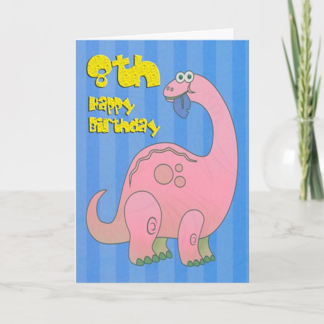 Carte Joyeux 8 Anniversaire Dinosaure Rose (Devant)