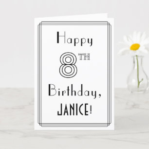 Carte Joyeux 8e anniversaire, style Art déco avec/ Nom p