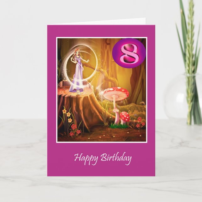 Carte Joyeux 8ème anniversaire pour fille avec fée huiti (Devant)