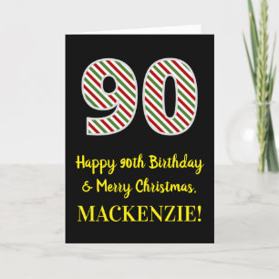 Carte Joyeux 90e anniversaire & Joyeux Noël, Nom personn