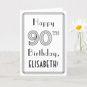 Carte Joyeux 90e anniversaire, style Art déco avec nom p