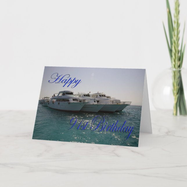 Carte Joyeux 91e anniversaire bateaux de plongée (Devant)