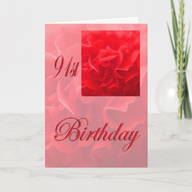 Carte Joyeux 91e anniversaire Dianthus Flower rouge (Devant)