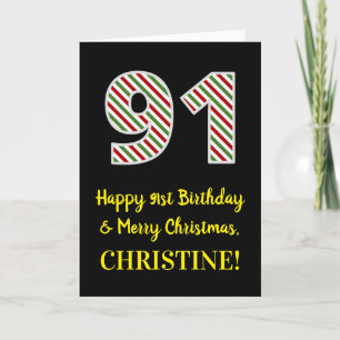Carte Joyeux 91e anniversaire & Joyeux Noël, Nom personn