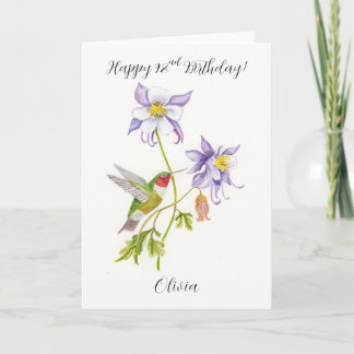 Carte Joyeux 92e Anniversaire Columbine avec Hummingbird
