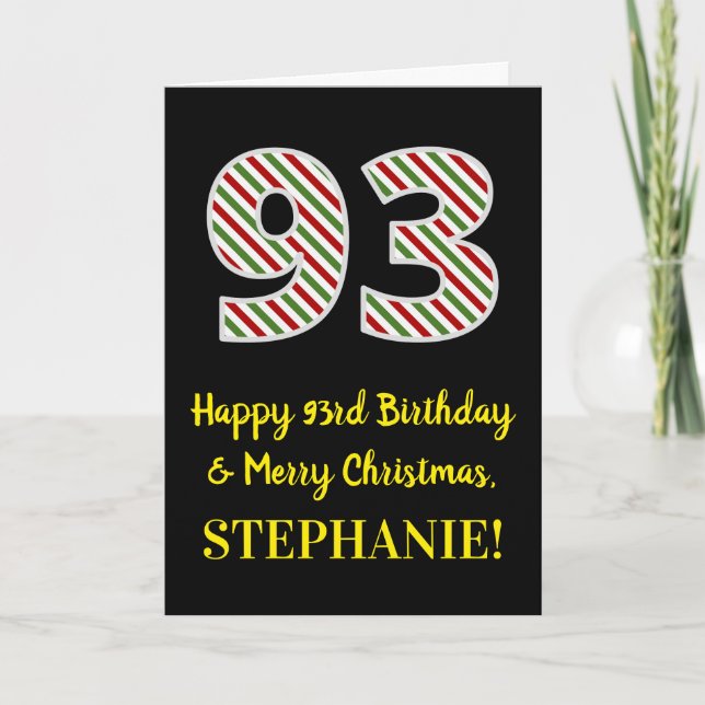 Carte Joyeux 93e anniversaire & Joyeux Noël, Nom personn (Devant)