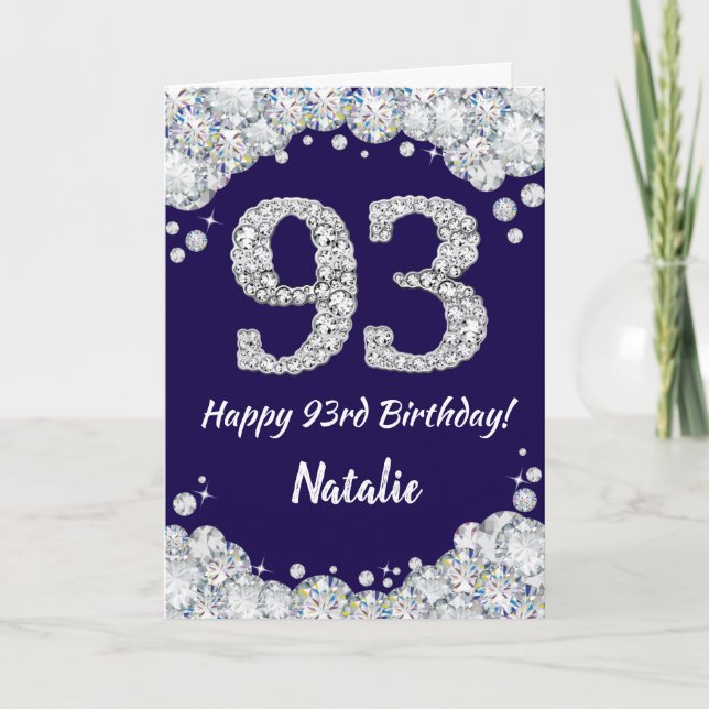 Carte Joyeux 93e anniversaire Marine Bleu et Parties sci (Devant)