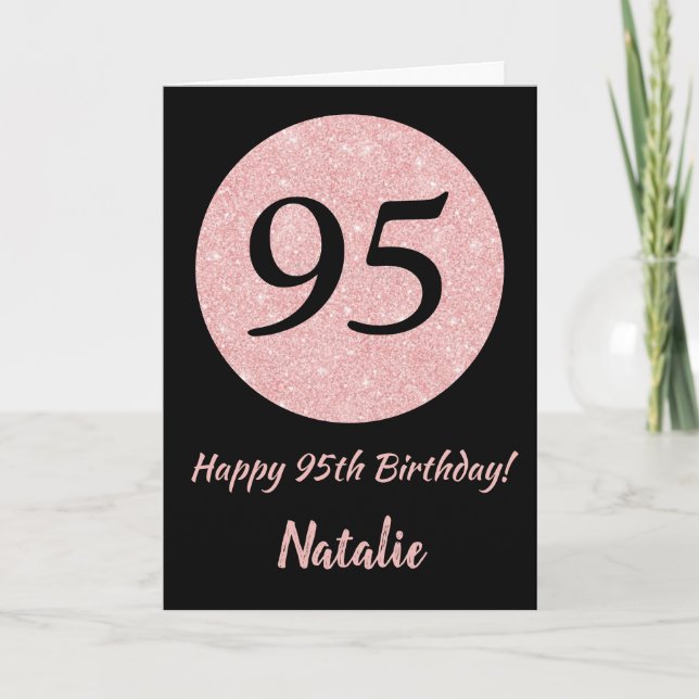 Carte Joyeux 95e anniversaire Noir et Rose Or rose (Devant)