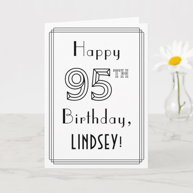 Carte Joyeux 95e anniversaire, style Art déco avec nom p (Petite plante)