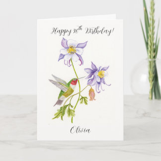 Carte Joyeux 96e anniversaire Columbine avec Hummingbird