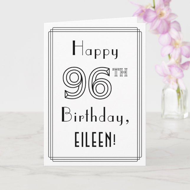 Carte Joyeux 96ème anniversaire, style Art Déco avec nom (Orchidée)
