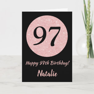 Carte Joyeux 97e anniversaire Noir et Rose Rose Or