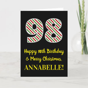 Carte Joyeux 98e anniversaire & Joyeux Noël, Nom personn