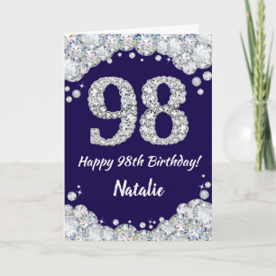 Carte Joyeux 98e anniversaire Marine Parties scintillant