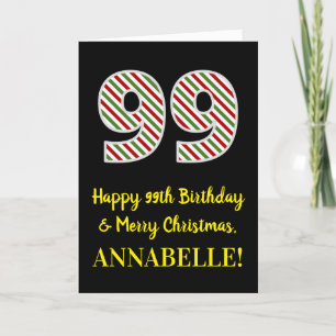 Carte Joyeux 99e anniversaire & Joyeux Noël, Nom personn