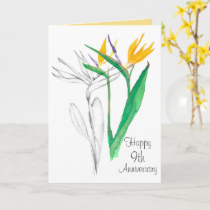 Carte Joyeux 9e anniversaire Mariage Oiseau du paradis