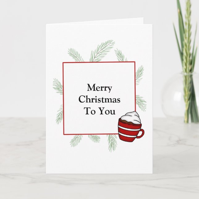 Carte Joyeux aiguilles de pin de Noël et cacao chaud (Devant)