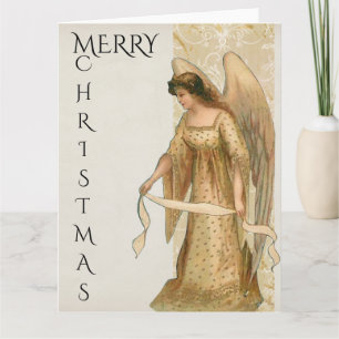 Carte Joyeux Ange de Noël en Crème et Or