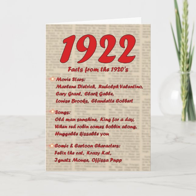 Carte Joyeux anniversaire 1922 Année de naissance 20's 2 (Devant)