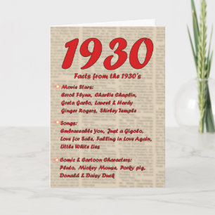 Carte Joyeux anniversaire 1930 Année de naissance 30's 3