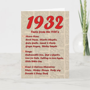Carte Joyeux anniversaire 1932 Année de naissance 30's 3
