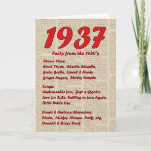 Carte Joyeux anniversaire 1937 Année de naissance 30's 3