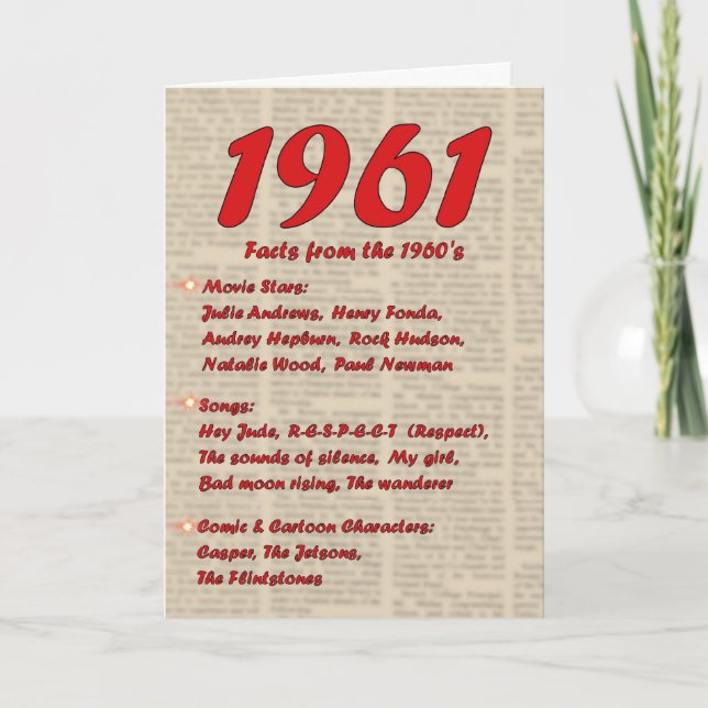 Carte Joyeux anniversaire 1961 Nouvelles de l'année de n (Devant)