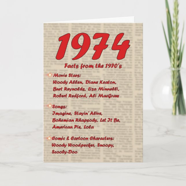 Carte Joyeux anniversaire 1974 ans des années 70 de (Devant)