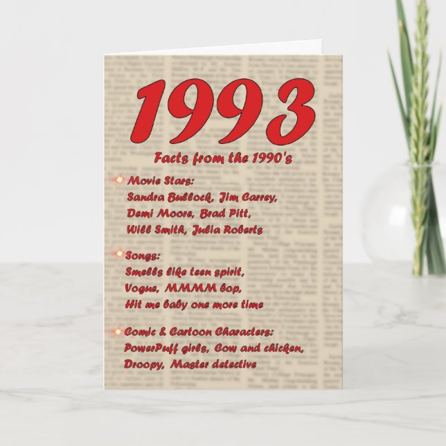 Carte Joyeux anniversaire 1993 Nouvelles de l'année de n (Devant)