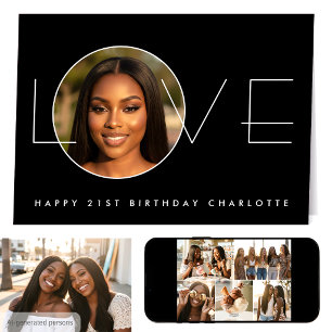 Carte Joyeux Anniversaire 21 ans Photo Amour Élégant Noi