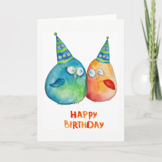 Carte Joyeux Anniversaire 2 Petits Oiseaux Blank Inside