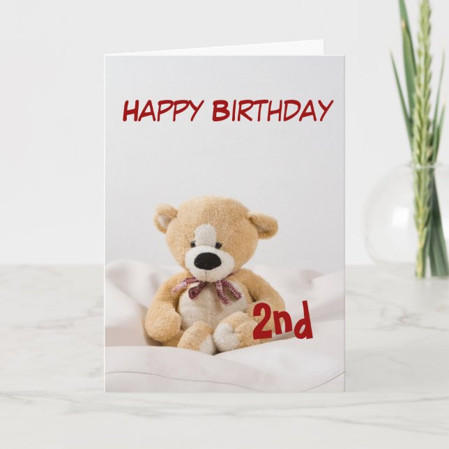 Carte Joyeux Anniversaire 2ème Thème Ours Teddy (Devant)