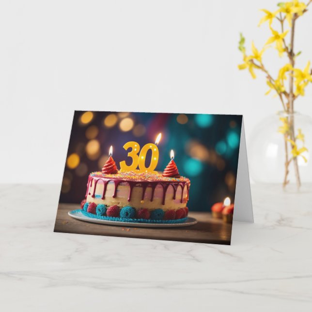 Carte Joyeux anniversaire, 30, (Fleur jaune)