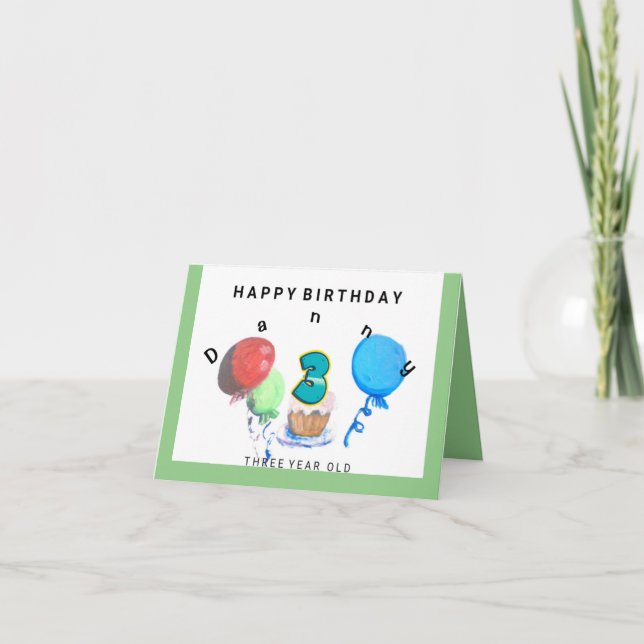 Carte Joyeux anniversaire 3 ans rouge, bleu, vert ballon (Devant)
