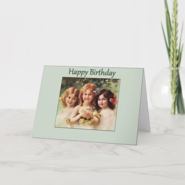 Carte Joyeux anniversaire-3 filles Vintages (Devant)