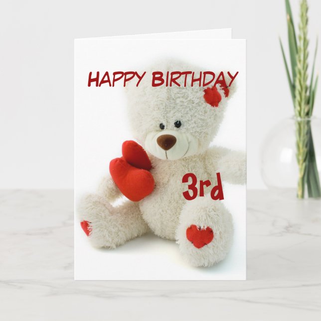 Carte Joyeux anniversaire 3ème Teddy Bear thème (Devant)