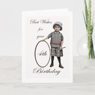 Carte Joyeux anniversaire 4 ans, vintage, fille et cerce