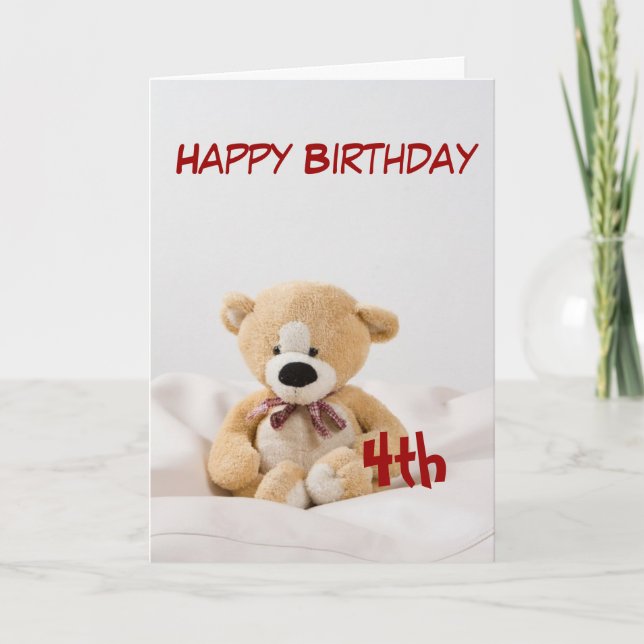 Carte Joyeux anniversaire 4e thème de l'ours en peluche (Devant)