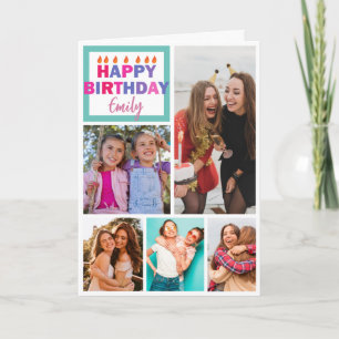 Carte Joyeux anniversaire 5 photo collage girly amitié