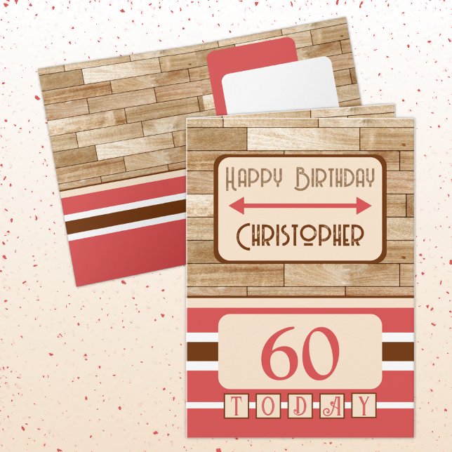 Carte Joyeux anniversaire 60 aujourd'hui nom brun rouge (Créateur téléchargé)