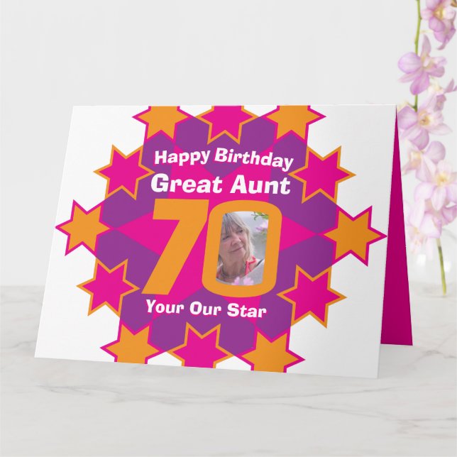 Carte Joyeux anniversaire 70 étoiles rose grand-mère pho (Orchidée)