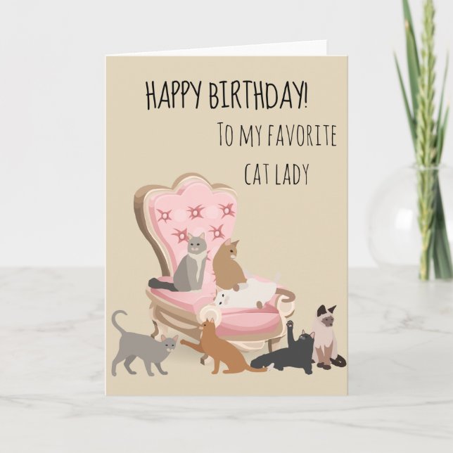 Carte Joyeux Anniversaire À Favori Chat Lady (Devant)