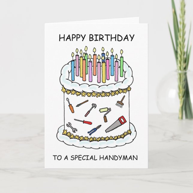 Carte Joyeux anniversaire à Handyman Cartoon Cake (Devant)