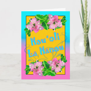 Carte Joyeux anniversaire à Hawaiian avec Bougainvillea
