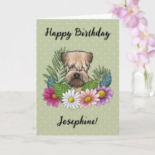 Carte Joyeux anniversaire à la florale de Terrier rouill